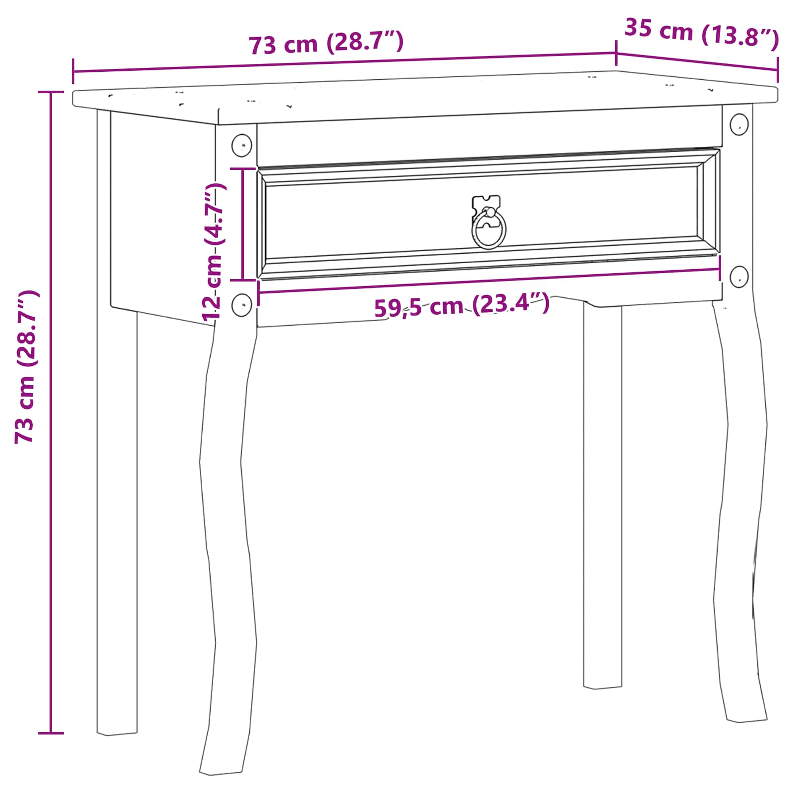 Konsolentisch Corona 73x35x73 cm Massivholz Kiefer