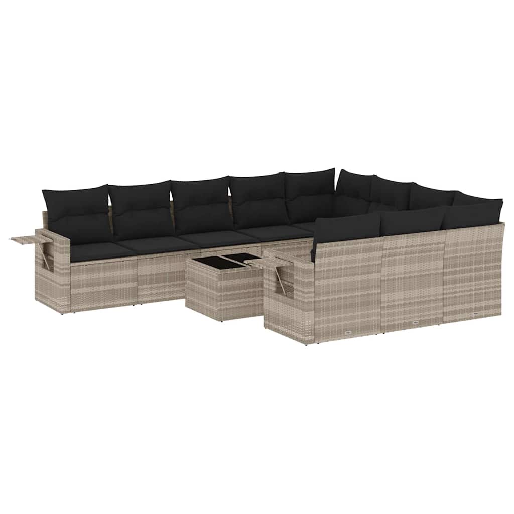 10-tlg. Garten-Sofagarnitur mit Kissen Schwarz Poly Rattan