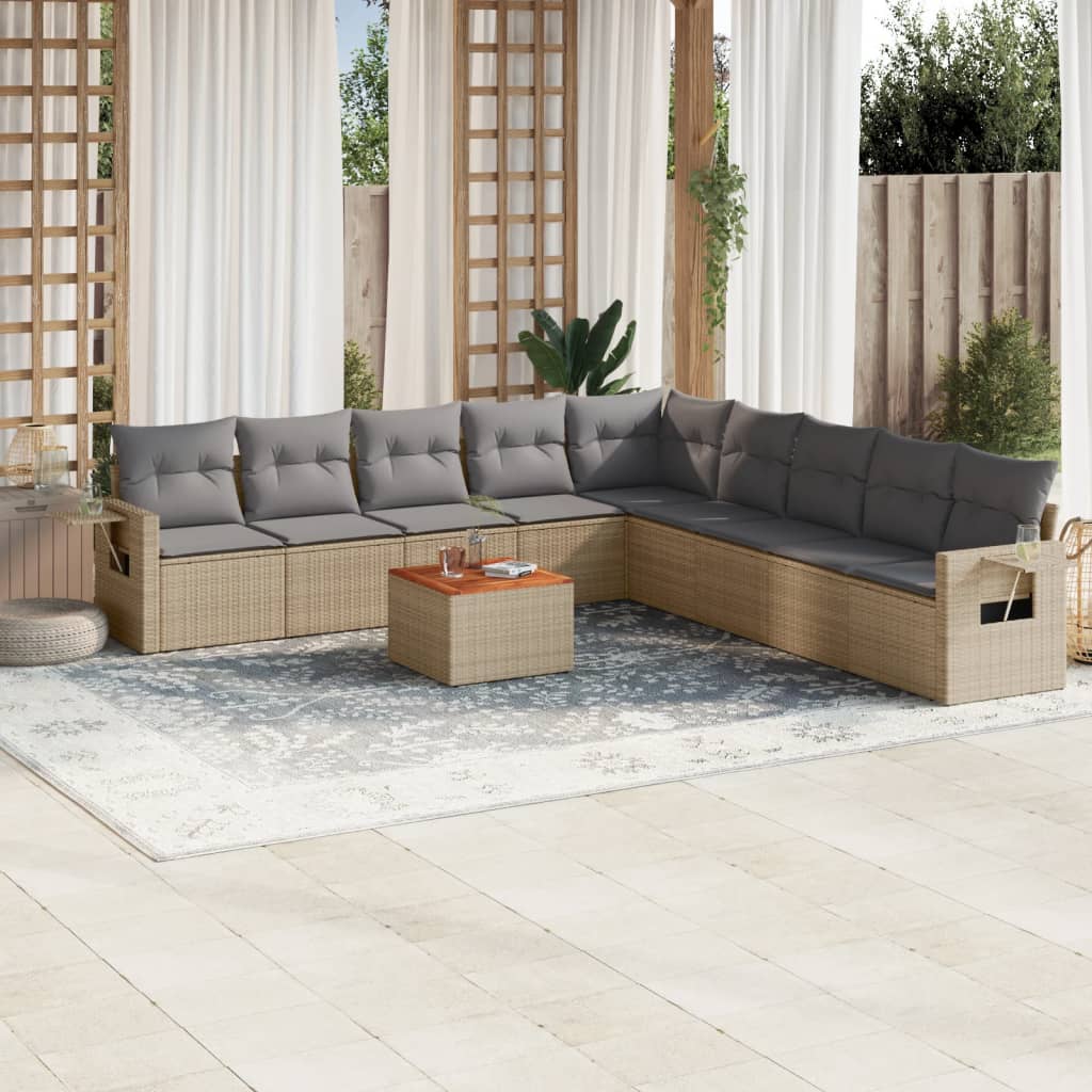 10-tlg. Garten-Sofagarnitur mit Kissen Schwarz Poly Rattan