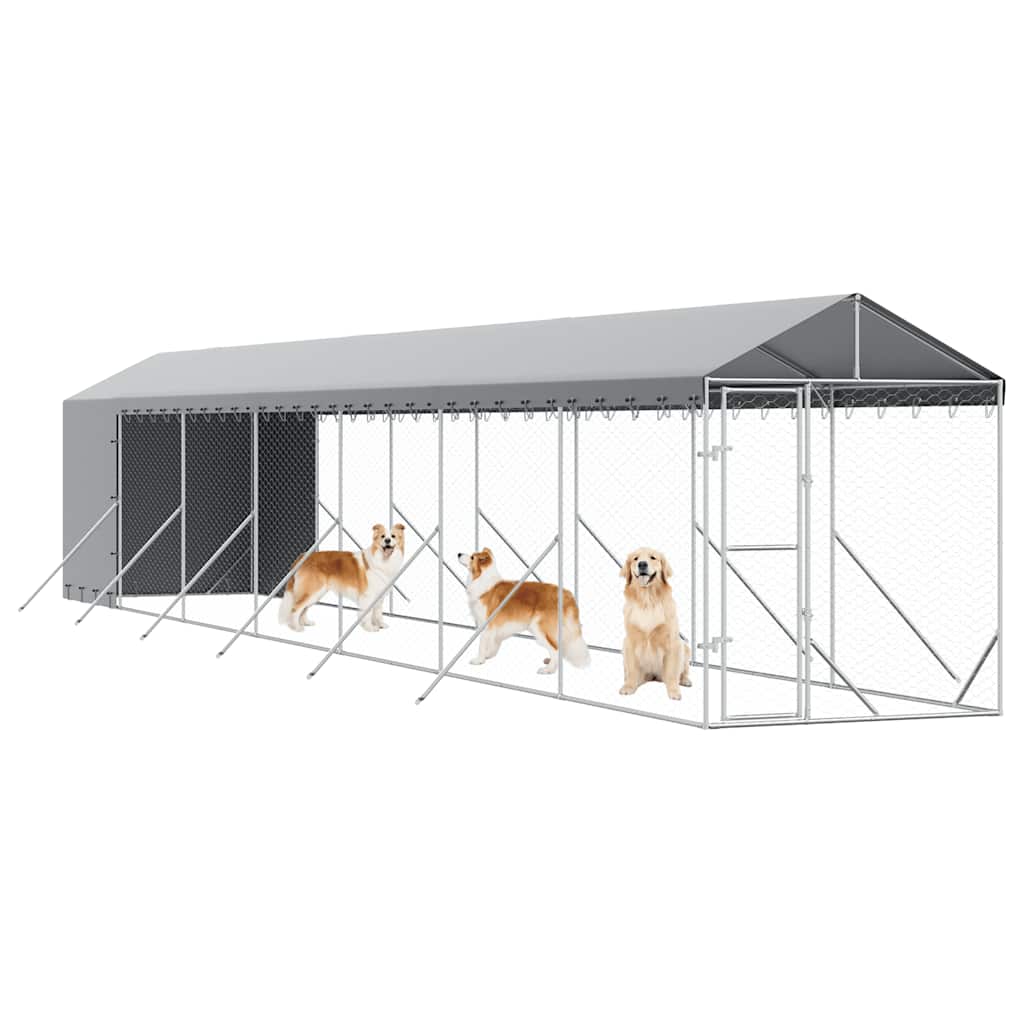 Outdoor-Hundezwinger mit Dach Silbern 2x6x2,5m Verzinkter Stahl