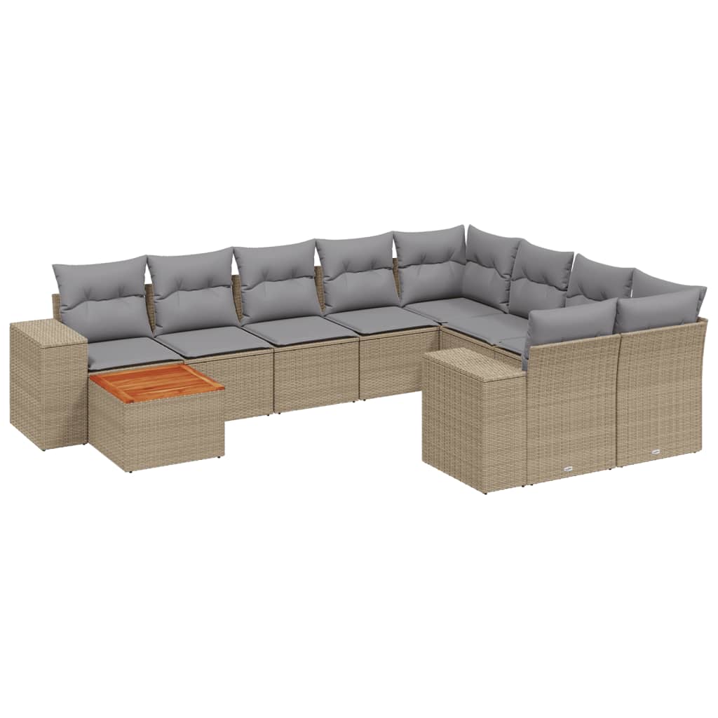 10-tlg. Garten-Sofagarnitur mit Kissen Schwarz Poly Rattan
