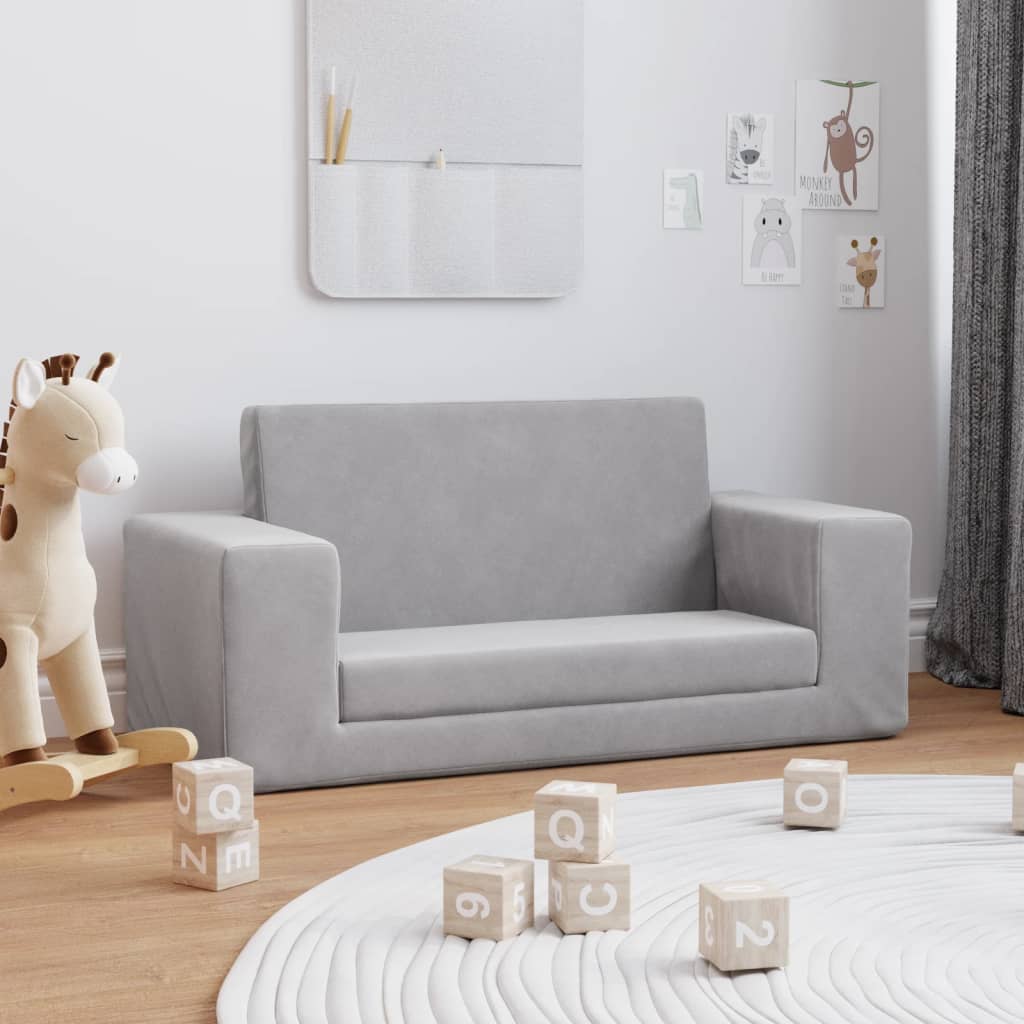 Kinder-Schlafsofa 2-Sitzer Hellgrau mit Sternen Weicher Plüsch