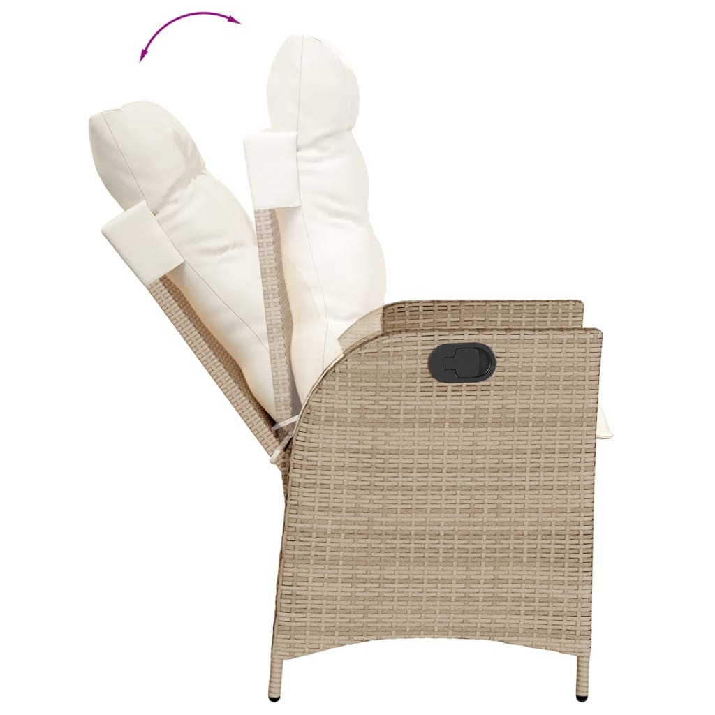 Gartensessel Verstellbar mit Kissen Schwarz Poly Rattan