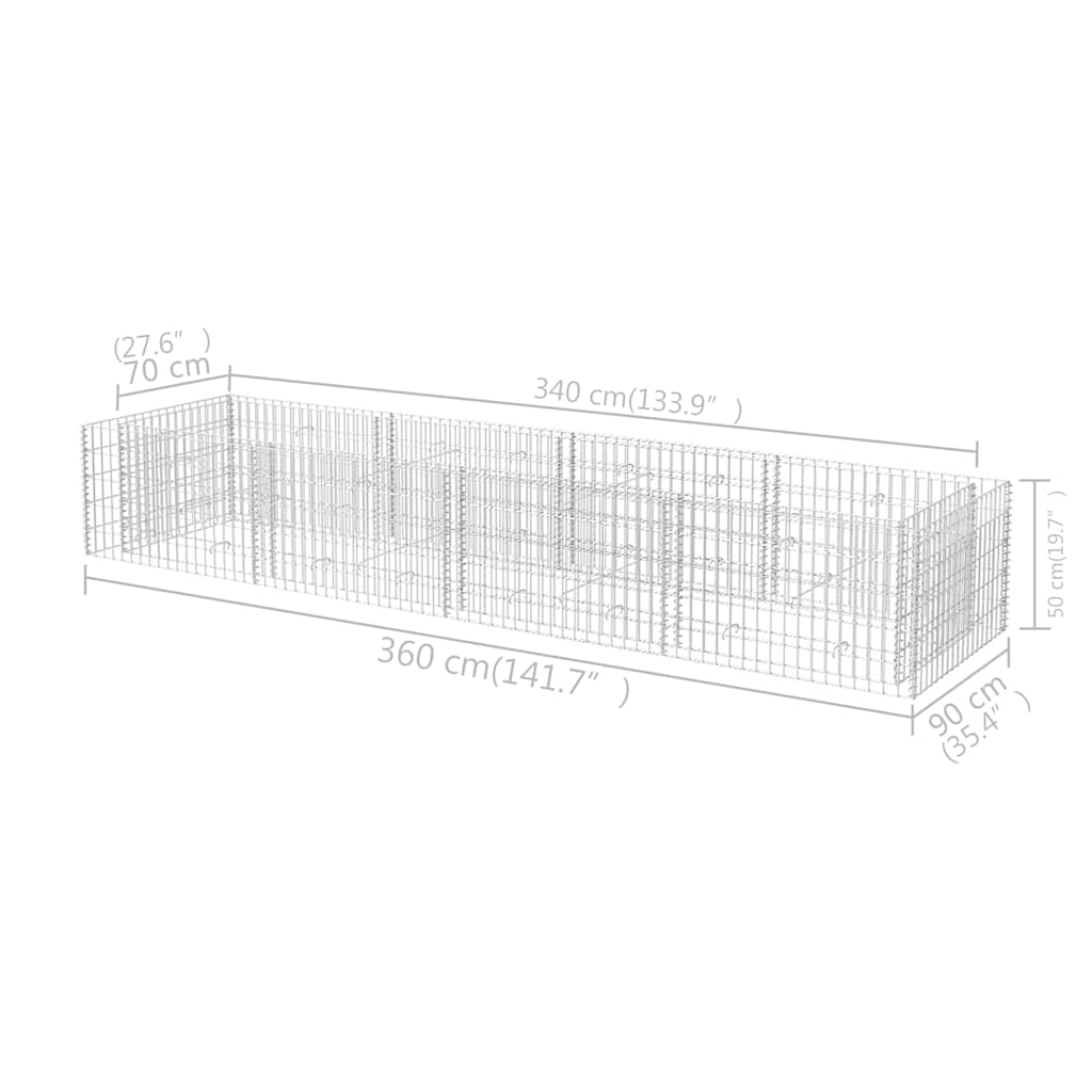 Gabionen-Hochbeet Stahl 360×90×100 cm