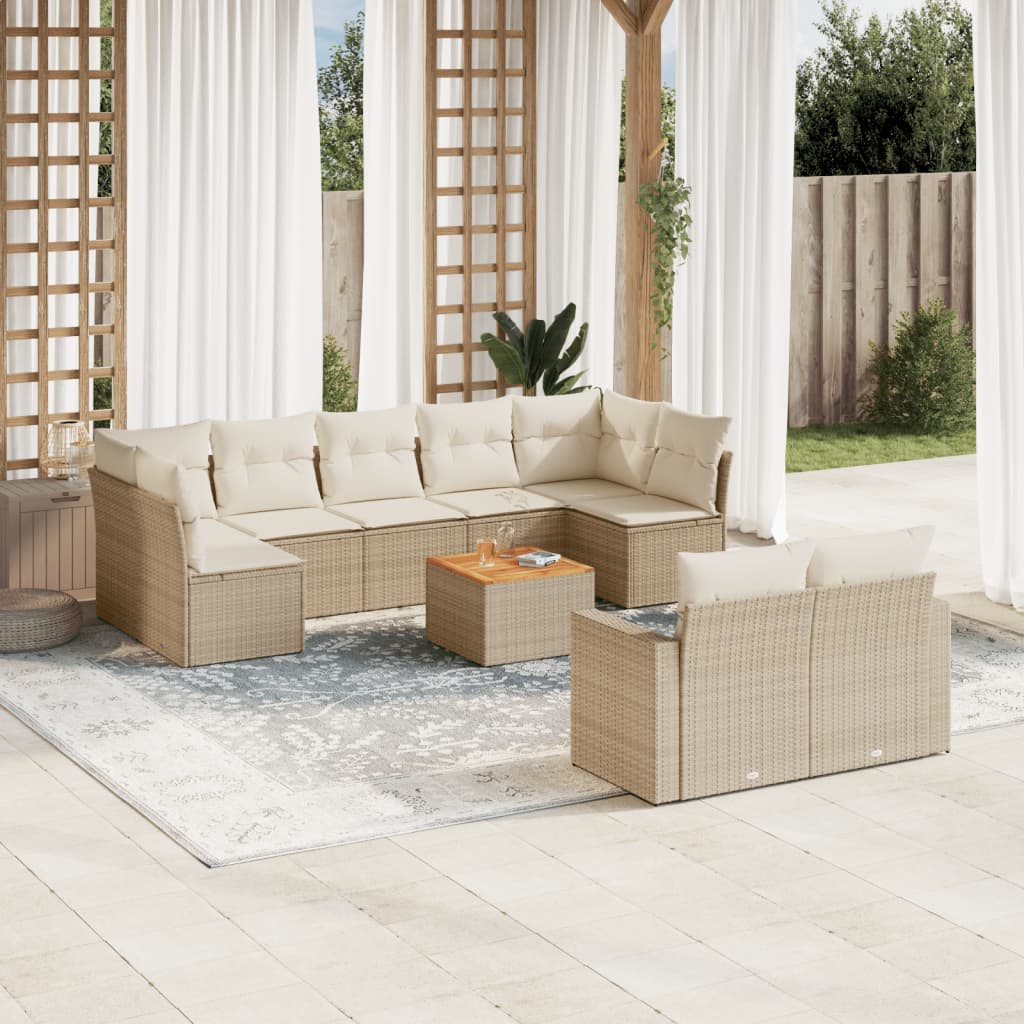 10-tlg. Garten-Sofagarnitur mit Kissen Schwarz Poly Rattan