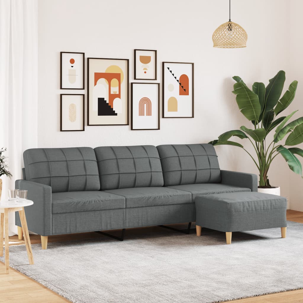3-Sitzer-Sofa mit Hocker Taupe 180 cm Stoff