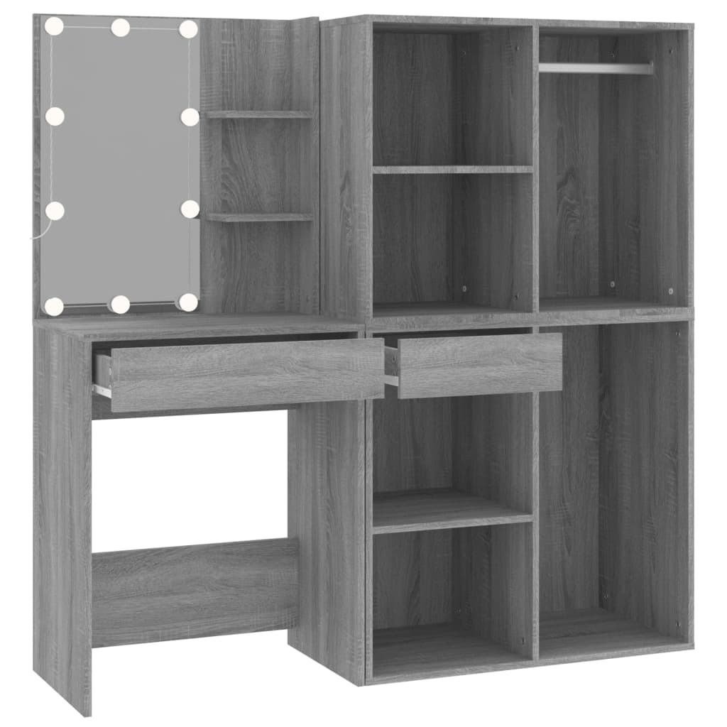 LED-Schminktisch mit 2 Schränken Weiß Holzwerkstoff