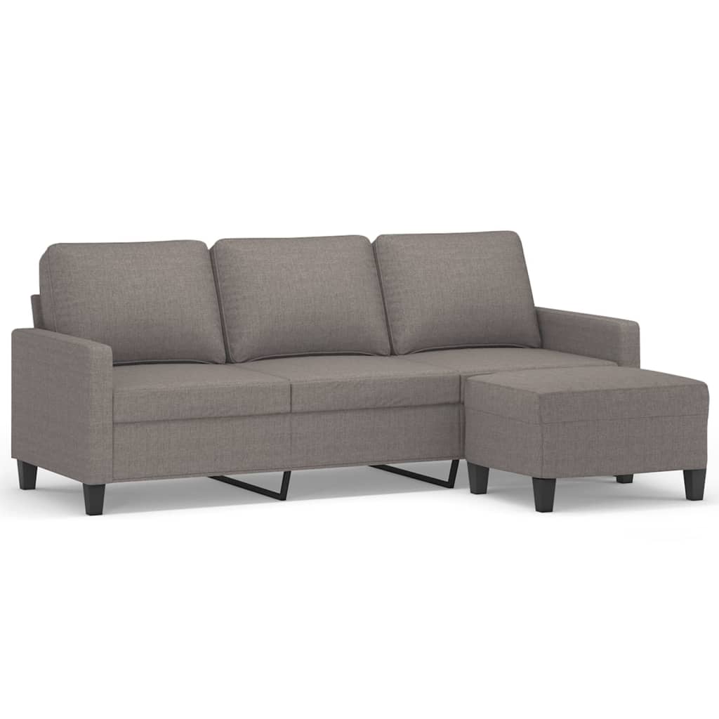 3-Sitzer-Sofa mit Hocker Creme 180 cm Stoff