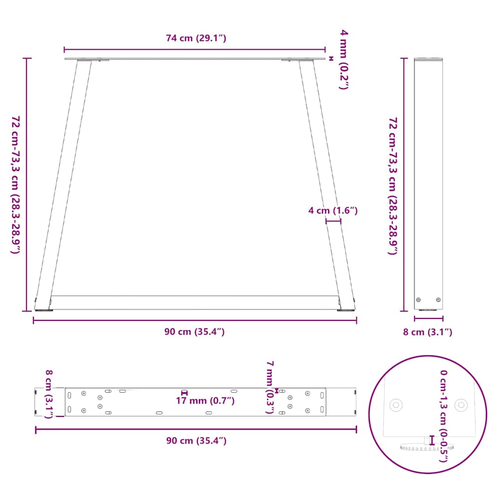 Couchtischbeine V-Form 2 Stück Schwarz 30x(30-31,3) cm Stahl
