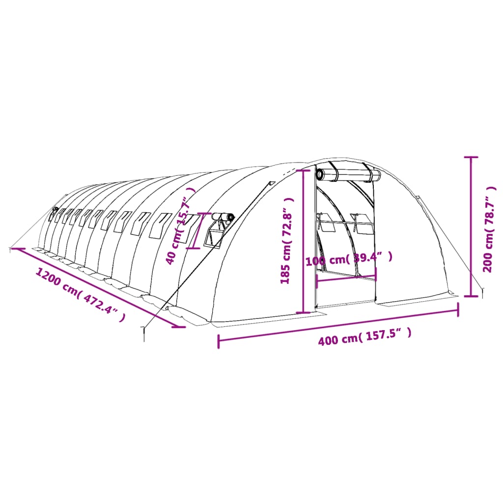 Gewächshaus mit Stahlrahmen Grün 8 m² 4x2x2 m