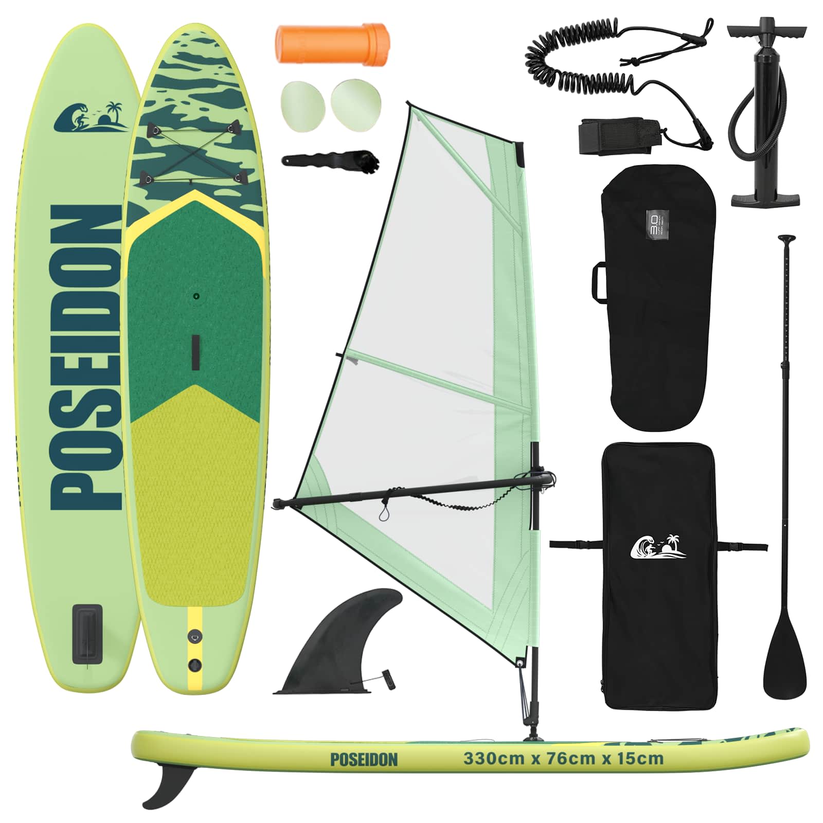 Aufblasbares SUP-Board mit Segel HYDROS 330 x 76 x 15 cm Türkis