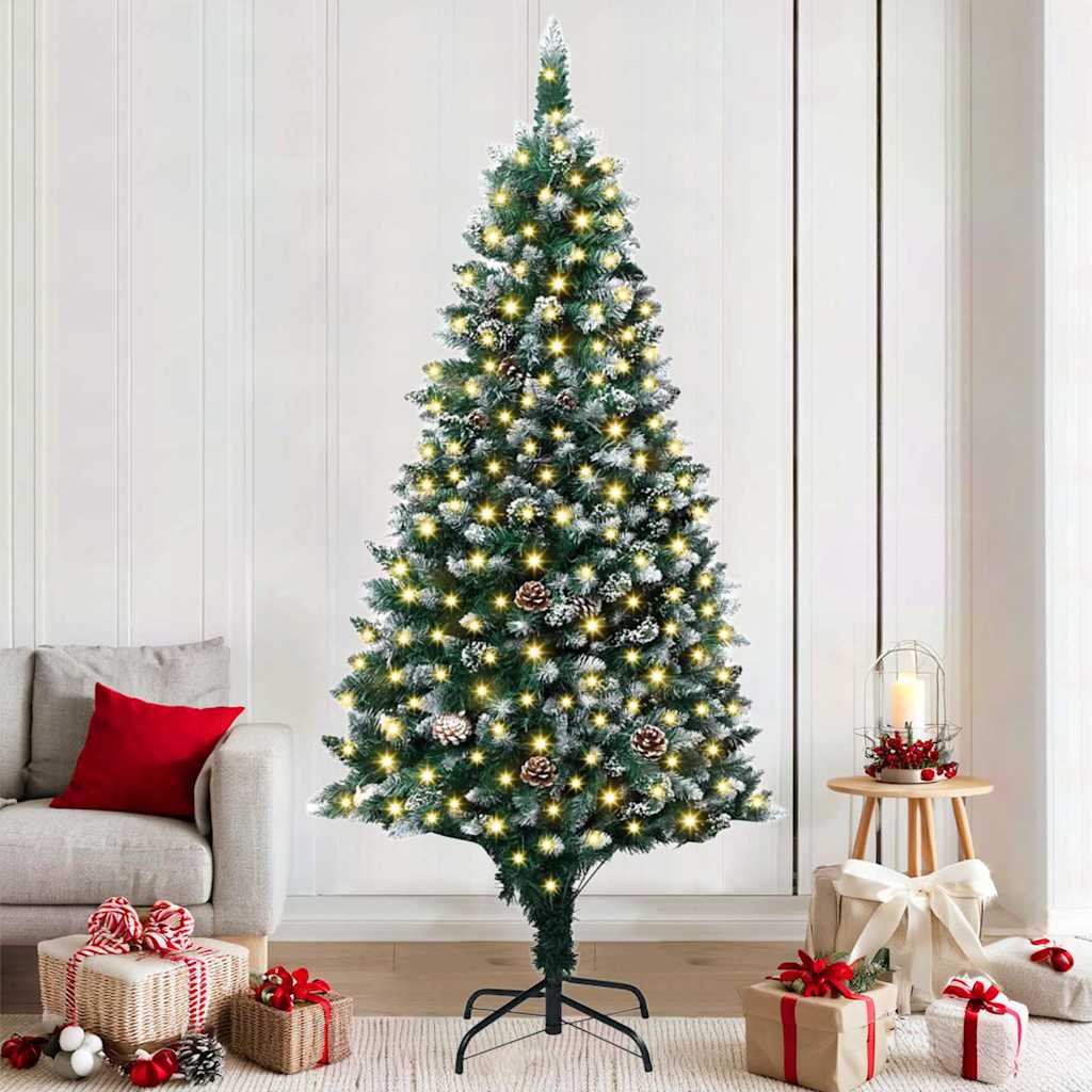 Künstlicher Weihnachtsbaum mit LEDs Kugeln Zapfen 150 cm
