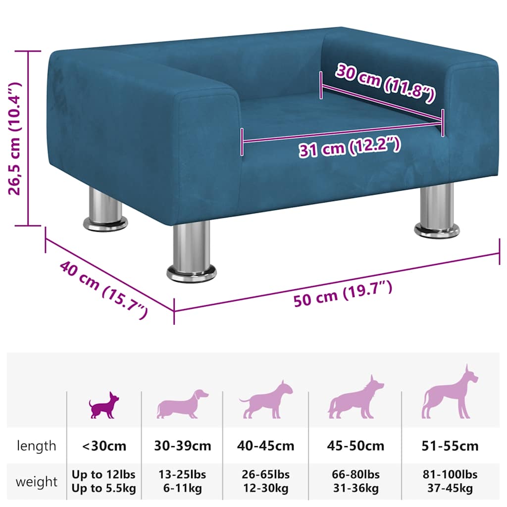 Hundebett Blau 70x45x26,5 cm Samt