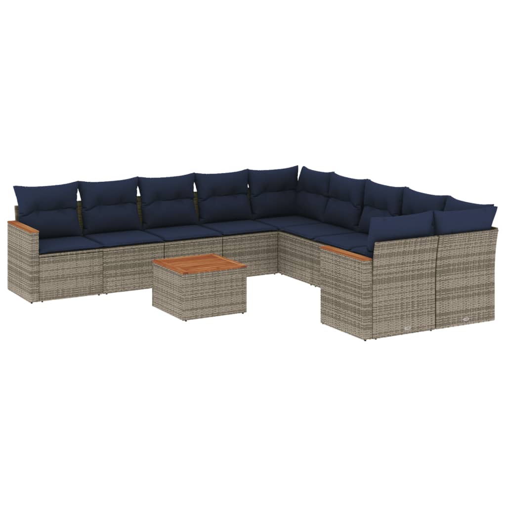 10-teiliges Gartensofa-Set mit Kissen, schwarzes Polyrattan