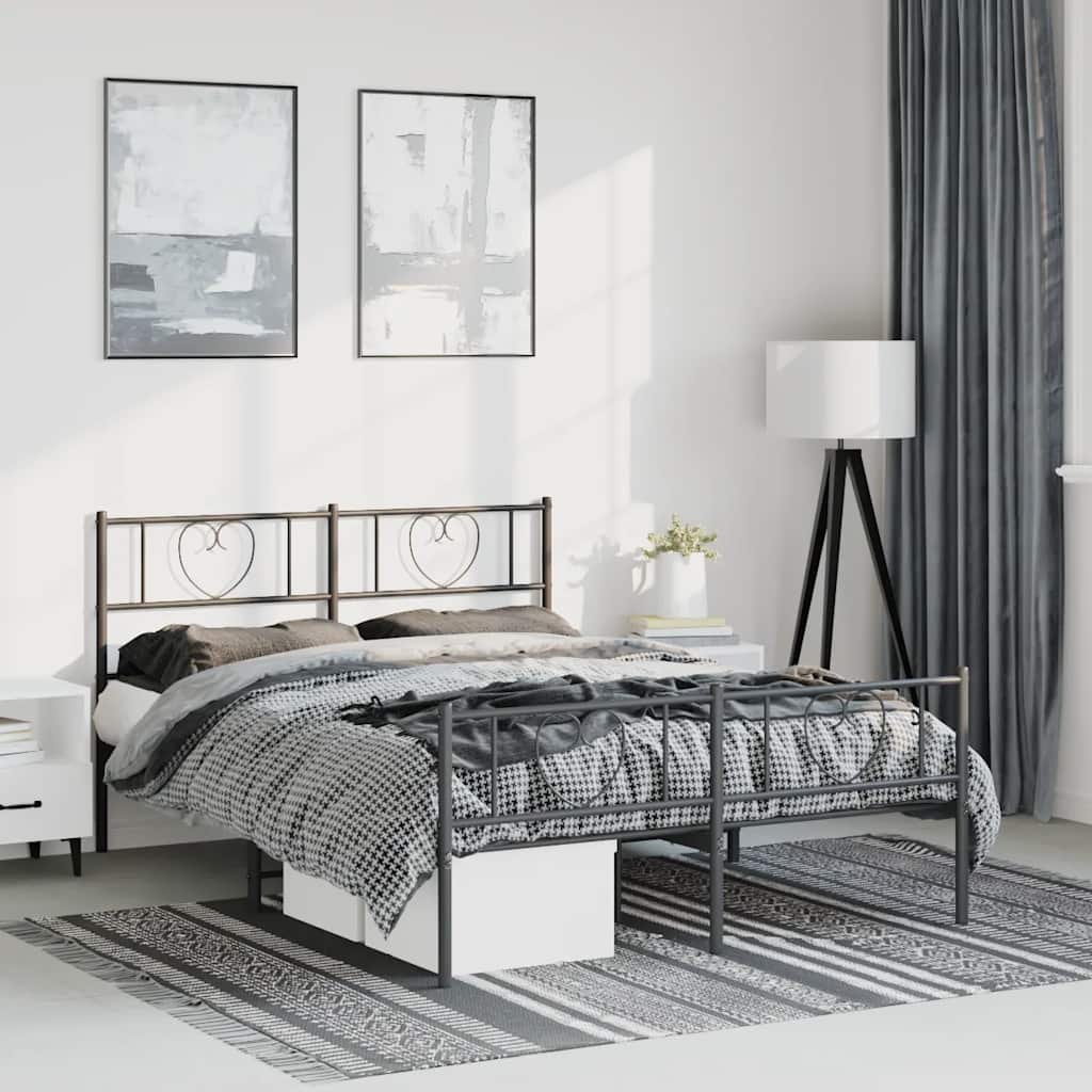 Bettgestell mit Kopfteil Metall Schwarz 100x190 cm