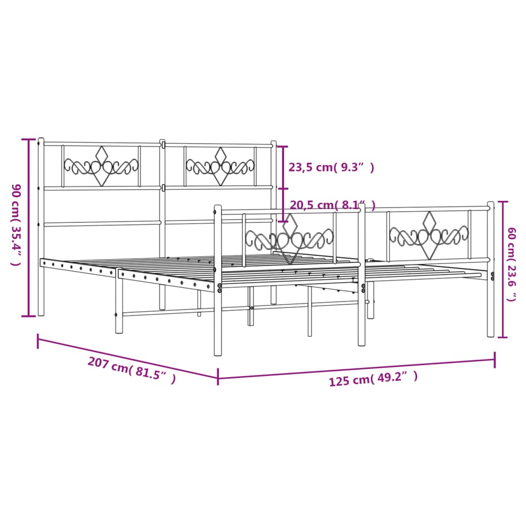 Bettgestell mit Kopfteil Metall Schwarz 100x190 cm