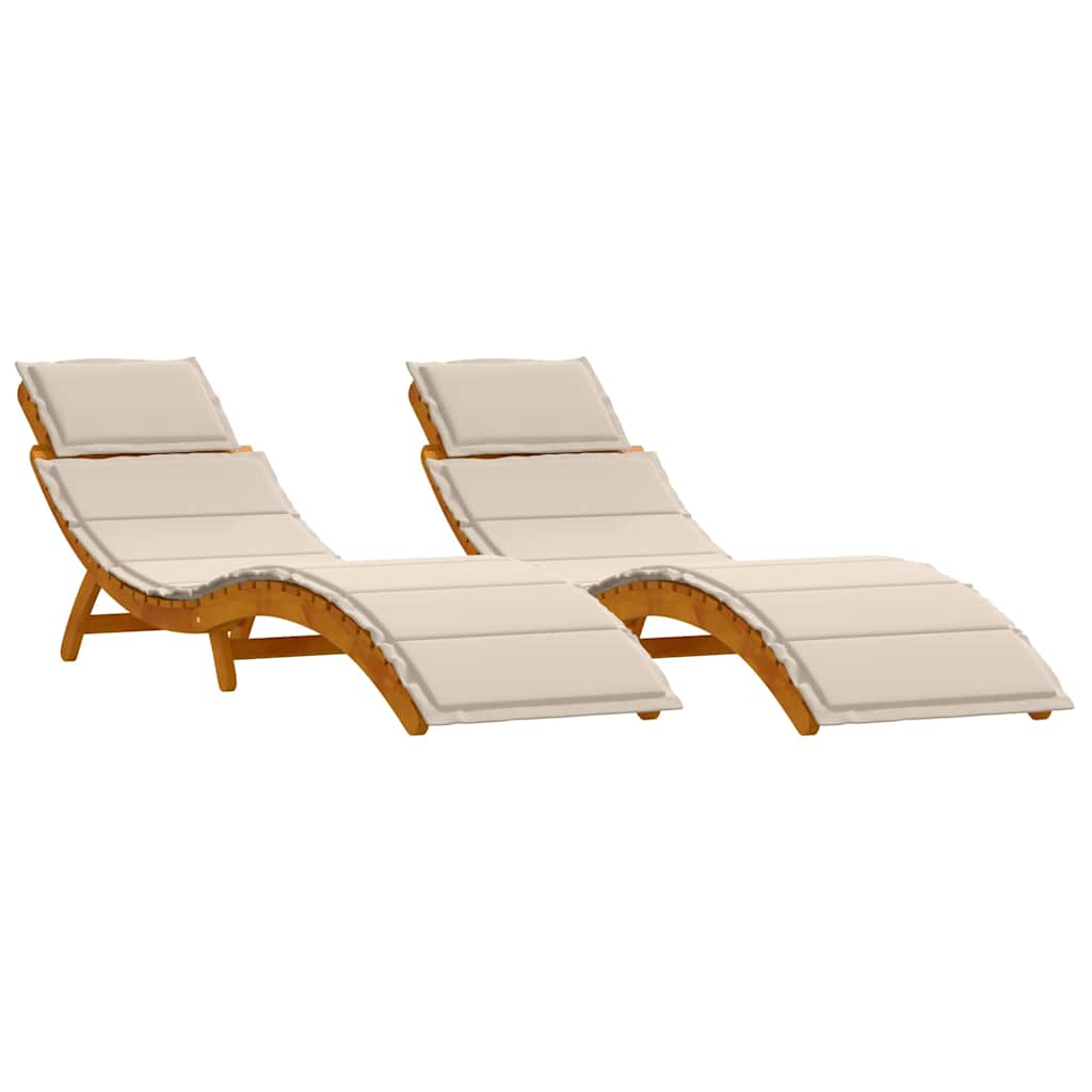Sonnenliege mit Auflage Beige Massivholz Akazie