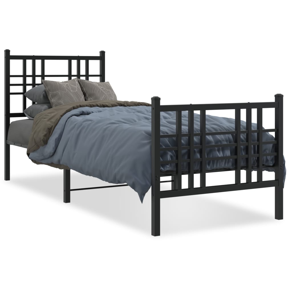 Bettgestell mit Kopf- und Fußteil Metall Schwarz 90x200 cm