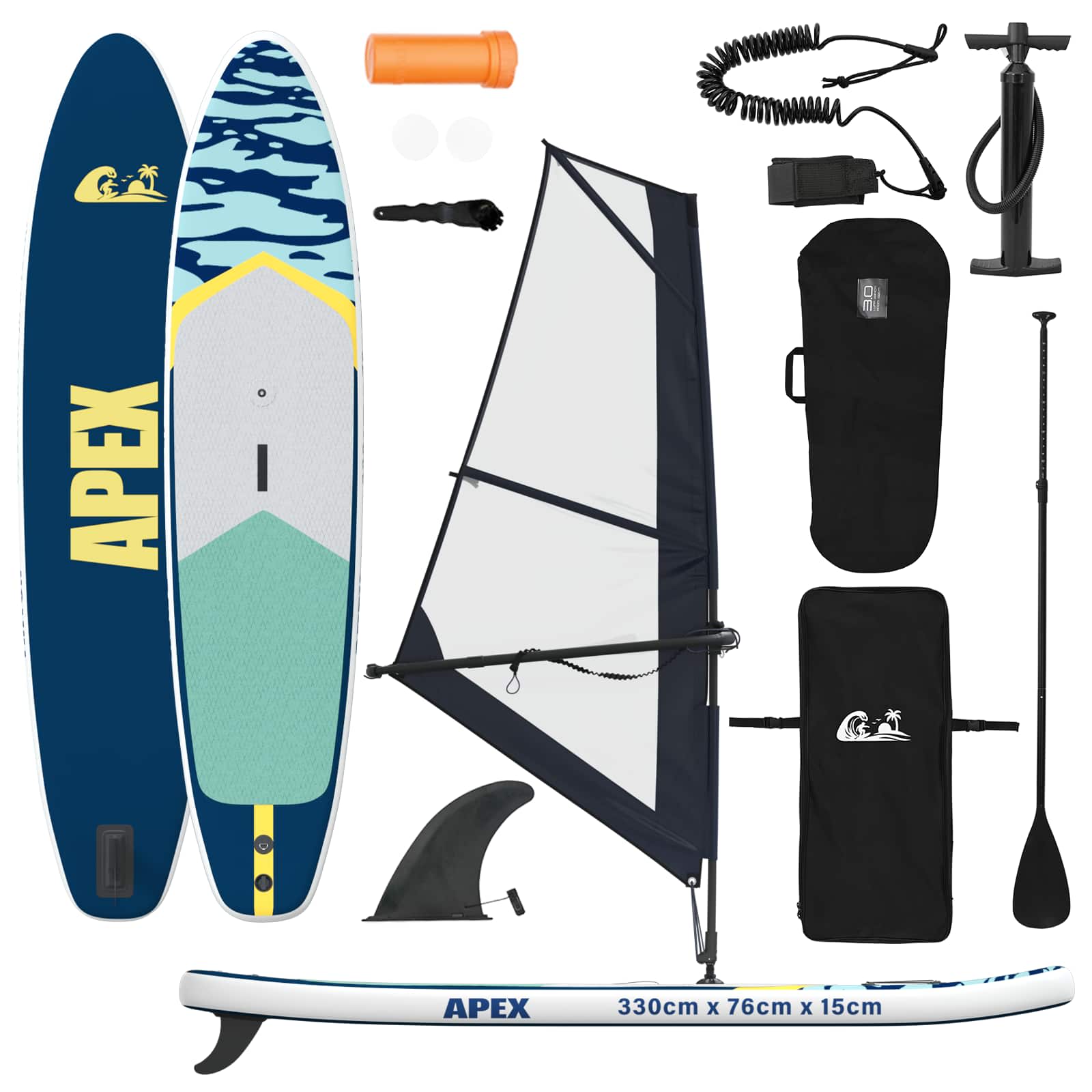 Aufblasbares SUP-Board mit Segel HYDROS 330 x 76 x 15 cm Türkis