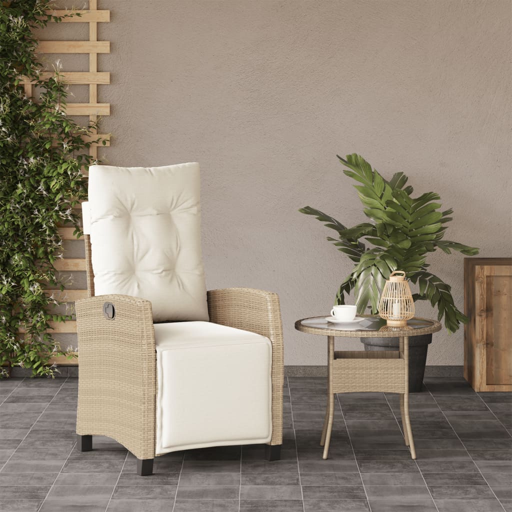 Gartensessel Verstellbar mit Kissen Schwarz Poly Rattan