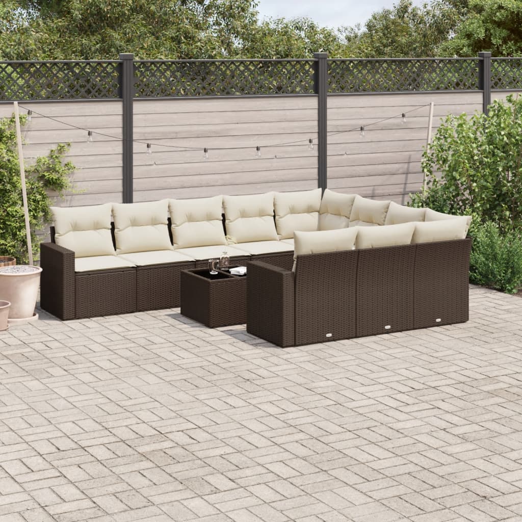 10-tlg. Garten-Sofagarnitur mit Kissen Schwarz Poly Rattan
