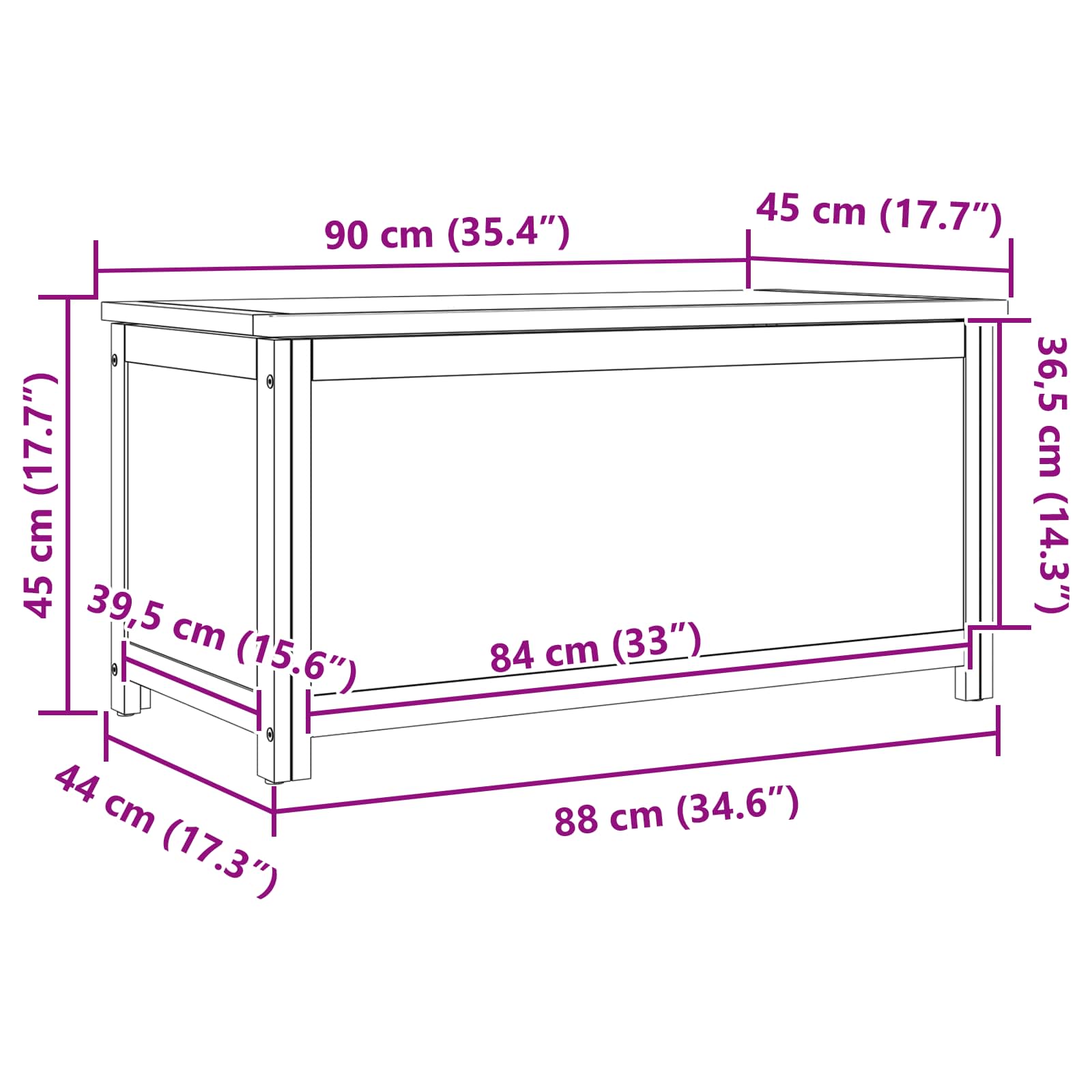 Aufbewahrungsbox 50 x 45 x 45 cm Massives Eichenholz
