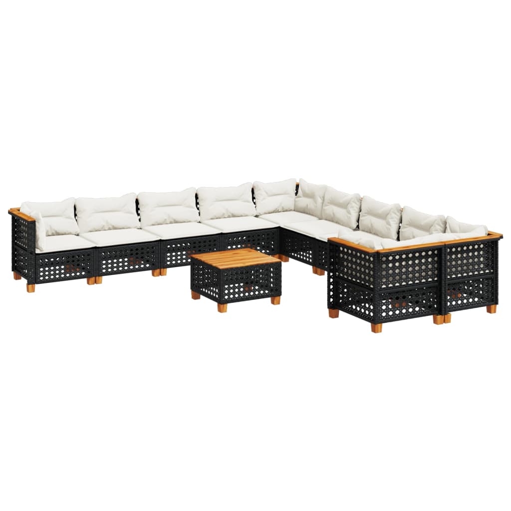 10-tlg. Garten-Sofagarnitur mit Kissen Beige Poly Rattan