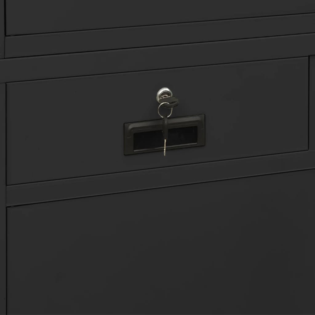 Büroschrank Hellgrau 90x40x180 cm Stahl und Gehärtetes Glas