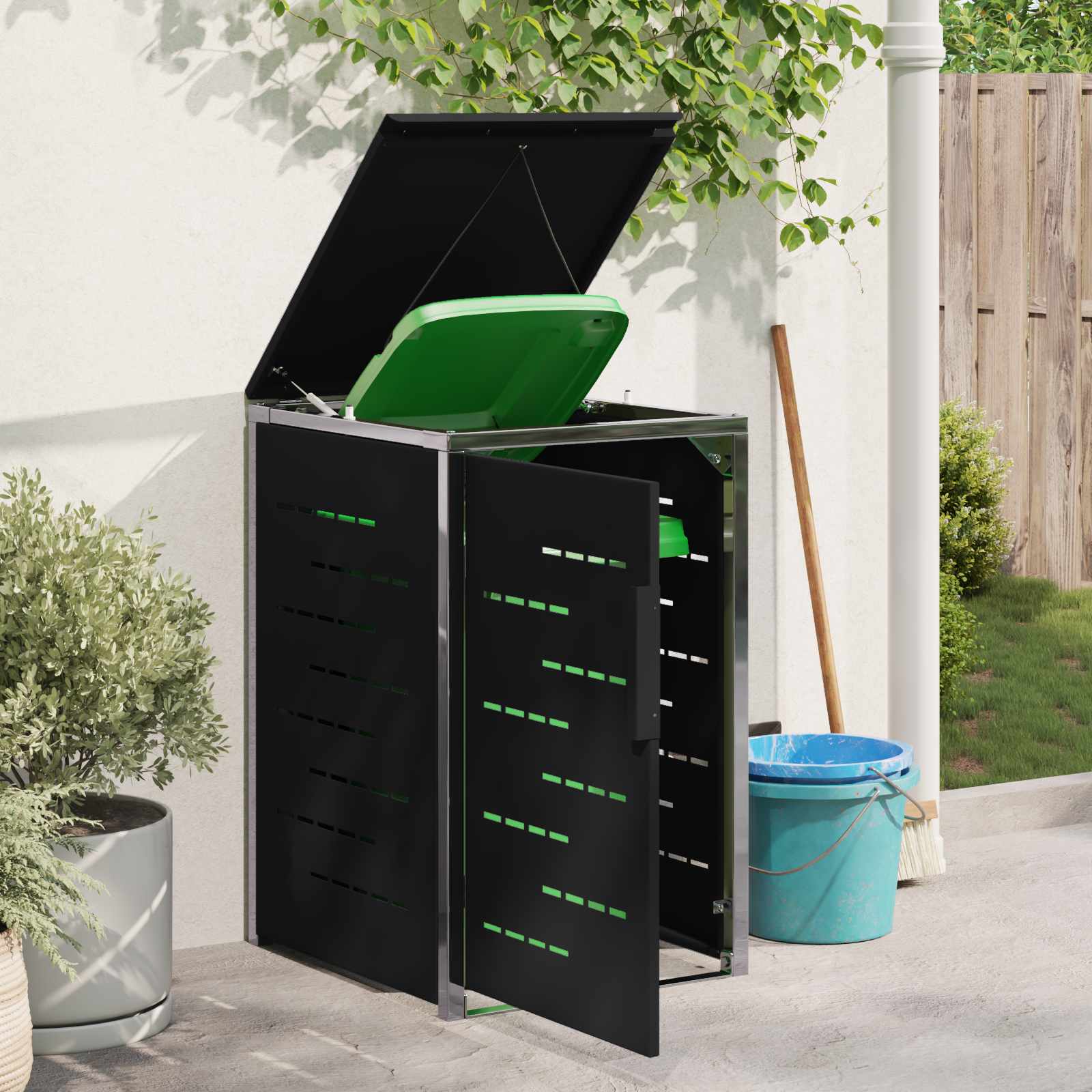 Mülltonnenbox for 2 Bins 240L Edelstahl Schwarz