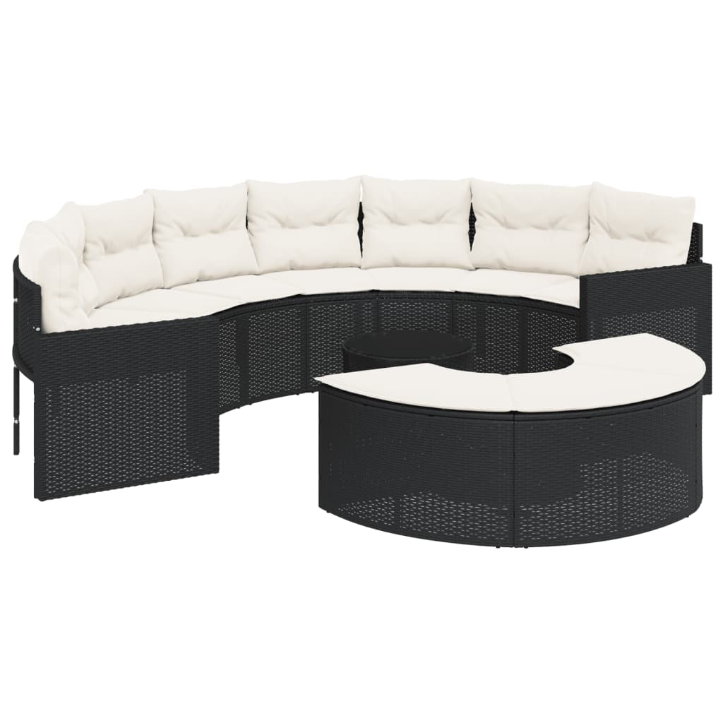 3-tlg. Garten-Sofagarnitur Halbrund Grau Poly Rattan