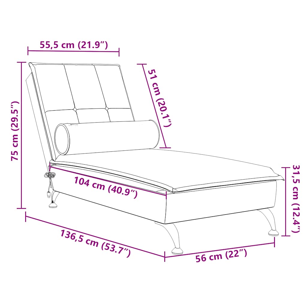 Massage-Chaiselongue mit Nackenrolle Hellgrau Samt