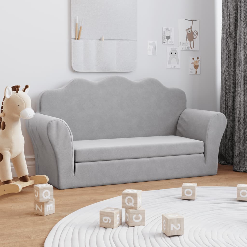 Kindersofa Hellgrau mit Sternen Weich Plüsch