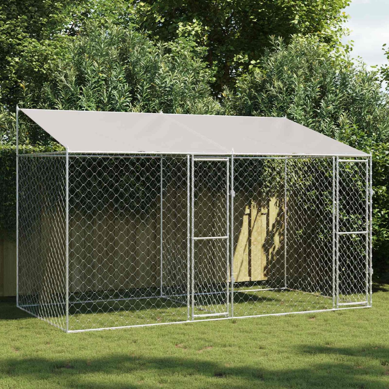 Hundezwinger mit Dach und Tür Grau 2x2x2 m Verzinkter Stahl