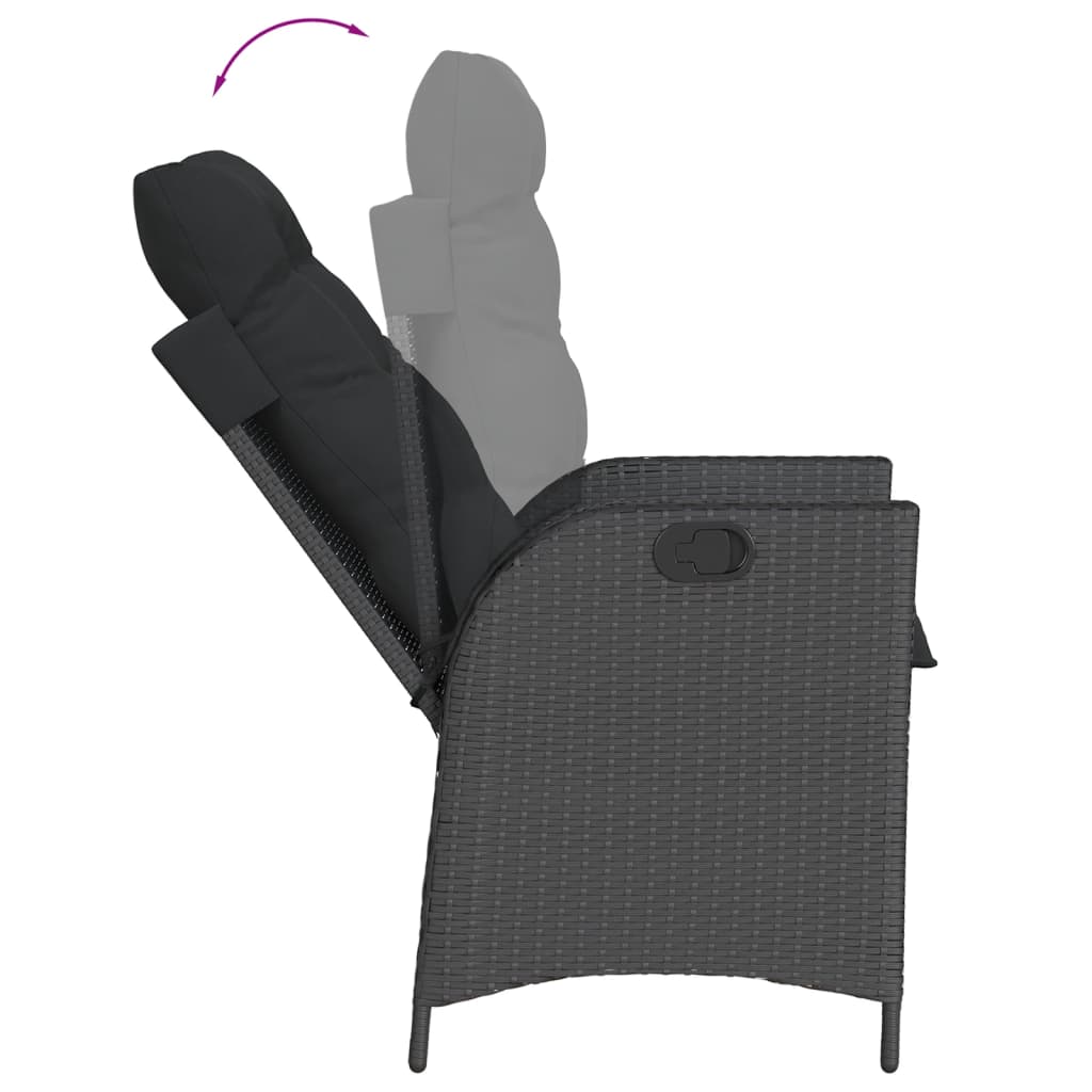 Gartensessel Verstellbar mit Kissen Schwarz Poly Rattan