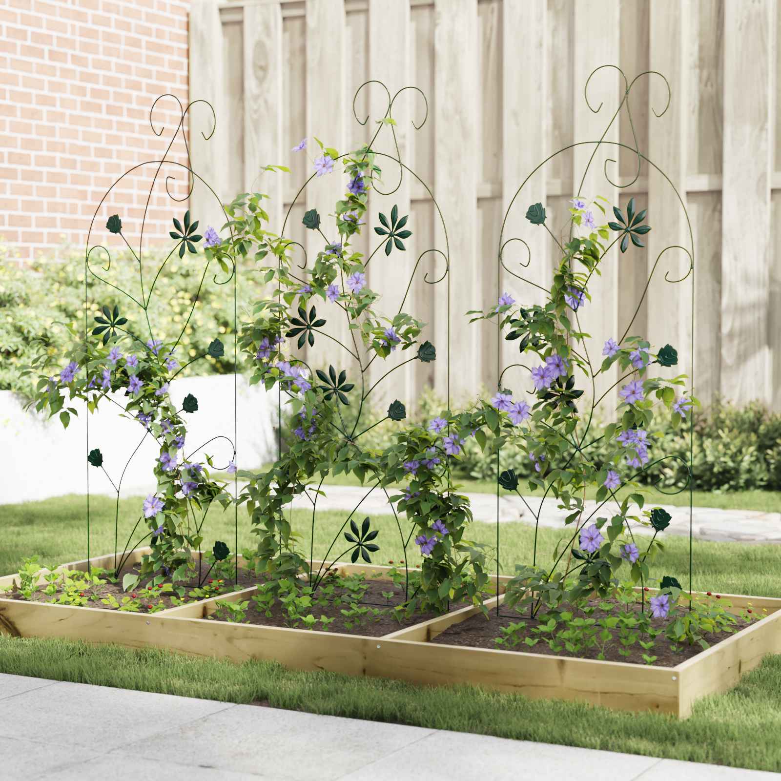 Gartenzaun mit Schloss 3 pcs Schwarz 112 x 39,5 cm Stahl