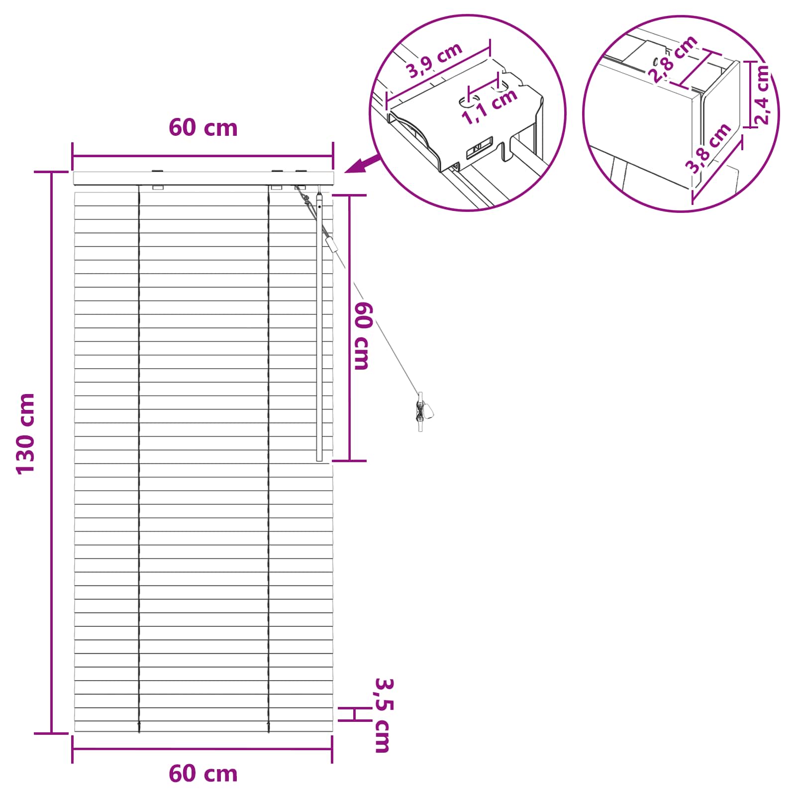Jalousie Eichenoptik 40 x 130 cm 35 mm Massives Paulownia-Holz