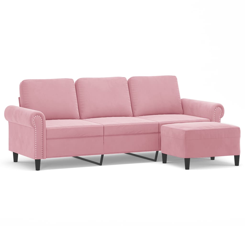 3-Sitzer-Sofa mit Hocker Hellgrau 180 cm Samt