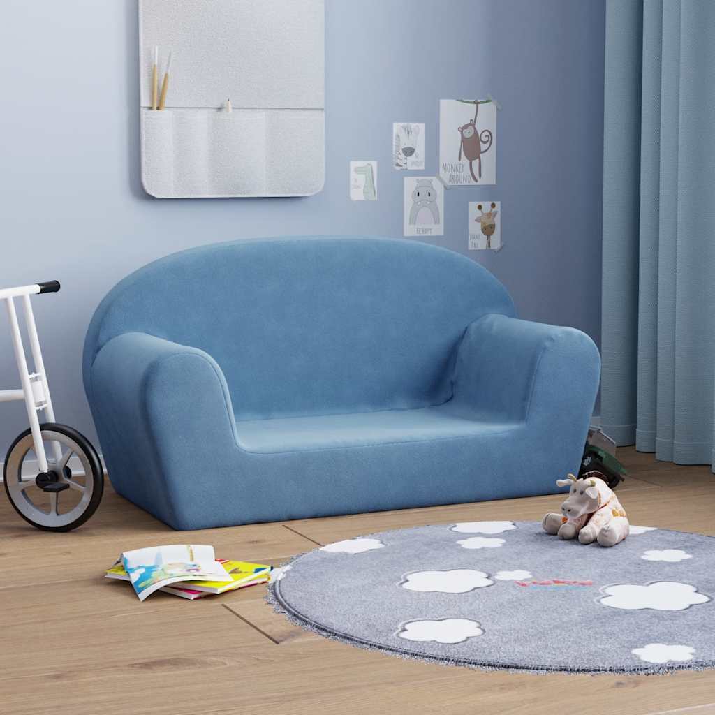 Kindersofa Hellgrau mit Sternen Weich Plüsch