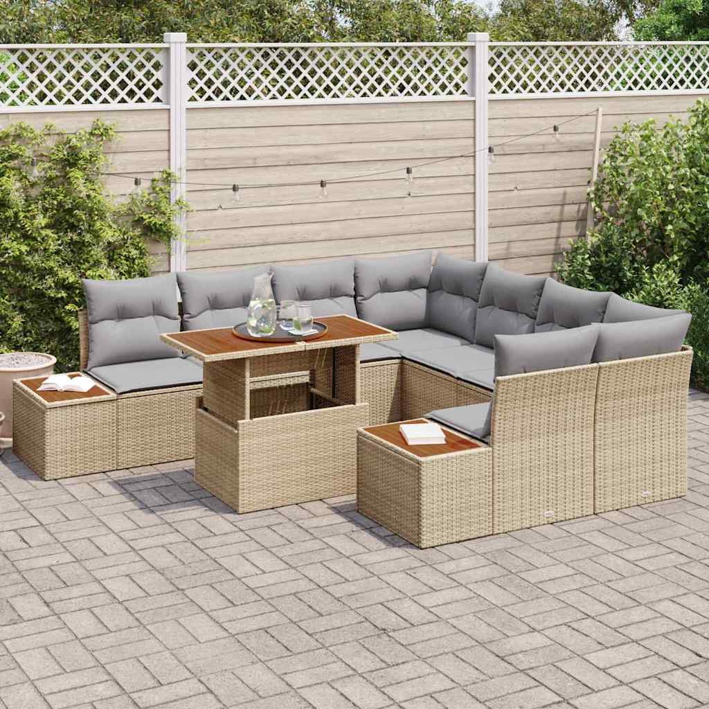 Garten Essgruppe mit Kissen 9 pcs Schwarz und Beige