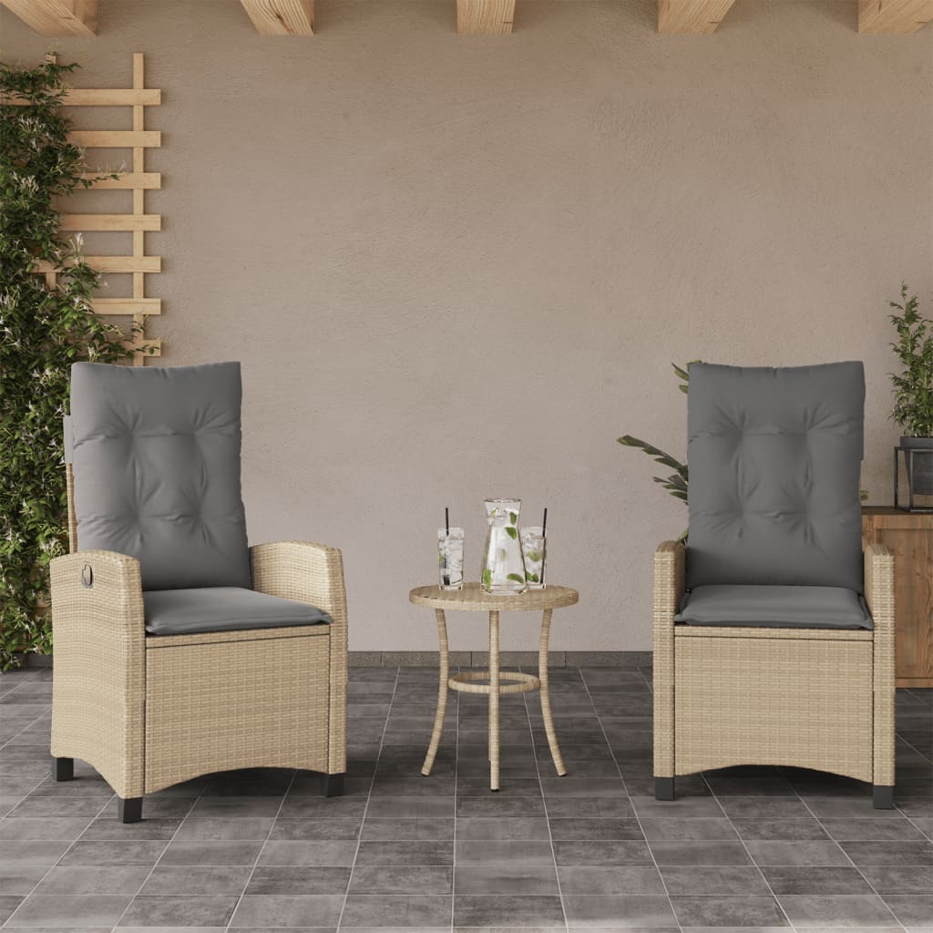 Gartensessel Verstellbar mit Kissen Schwarz Poly Rattan