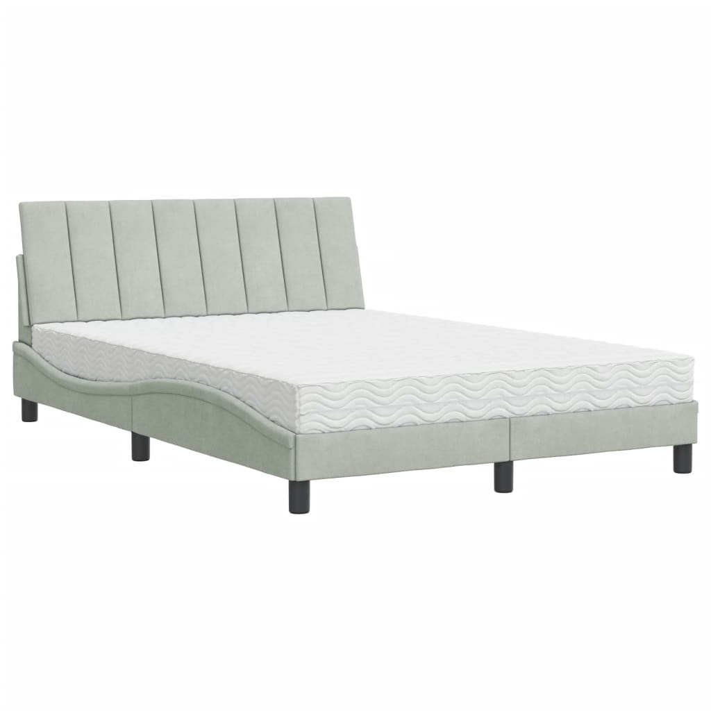 Bett mit Matratze "Hanko" Hellgrau 80x200 cm Samt