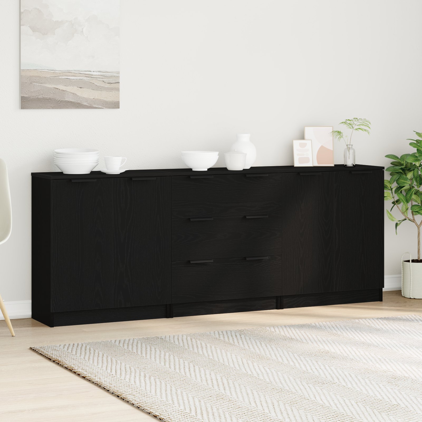 3-tlg. Sideboards Weiß Holzwerkstoff