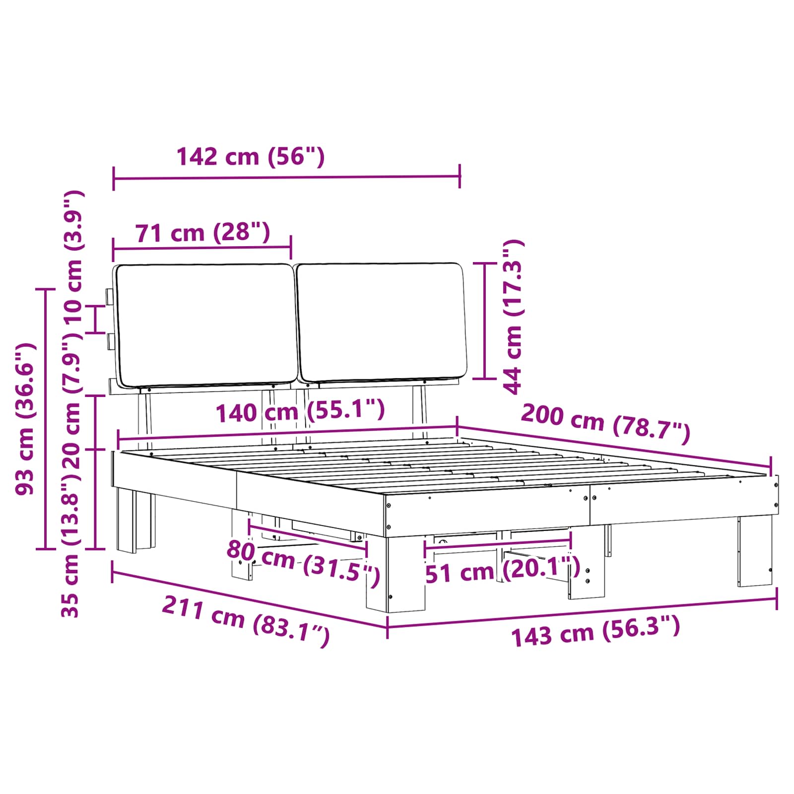 Bettgestell mit gepolstertem Kopfteil Hellgrau 200 x 200 cm