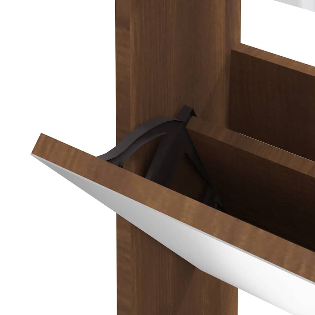 Schuhschrank mit 2 Fächern Spiegel Eiche-Optik 63x17x67 cm