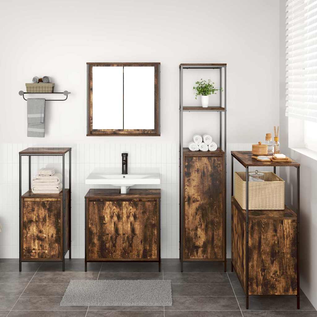 Badezimmermöbel-Set 5 pcs Schwarz Eichen-Optik Holzwerkstoff