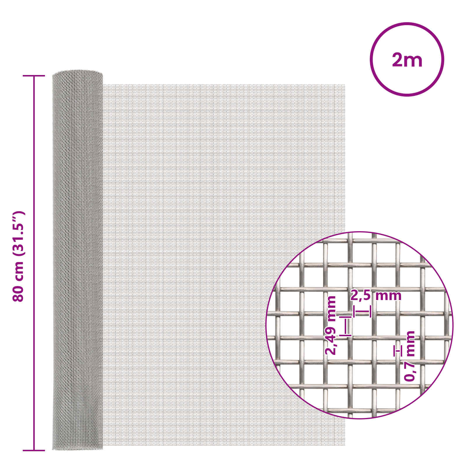 Mesh Bildschirm 20 x 500 cm 20 Mesh Edelstahl 201 Silber