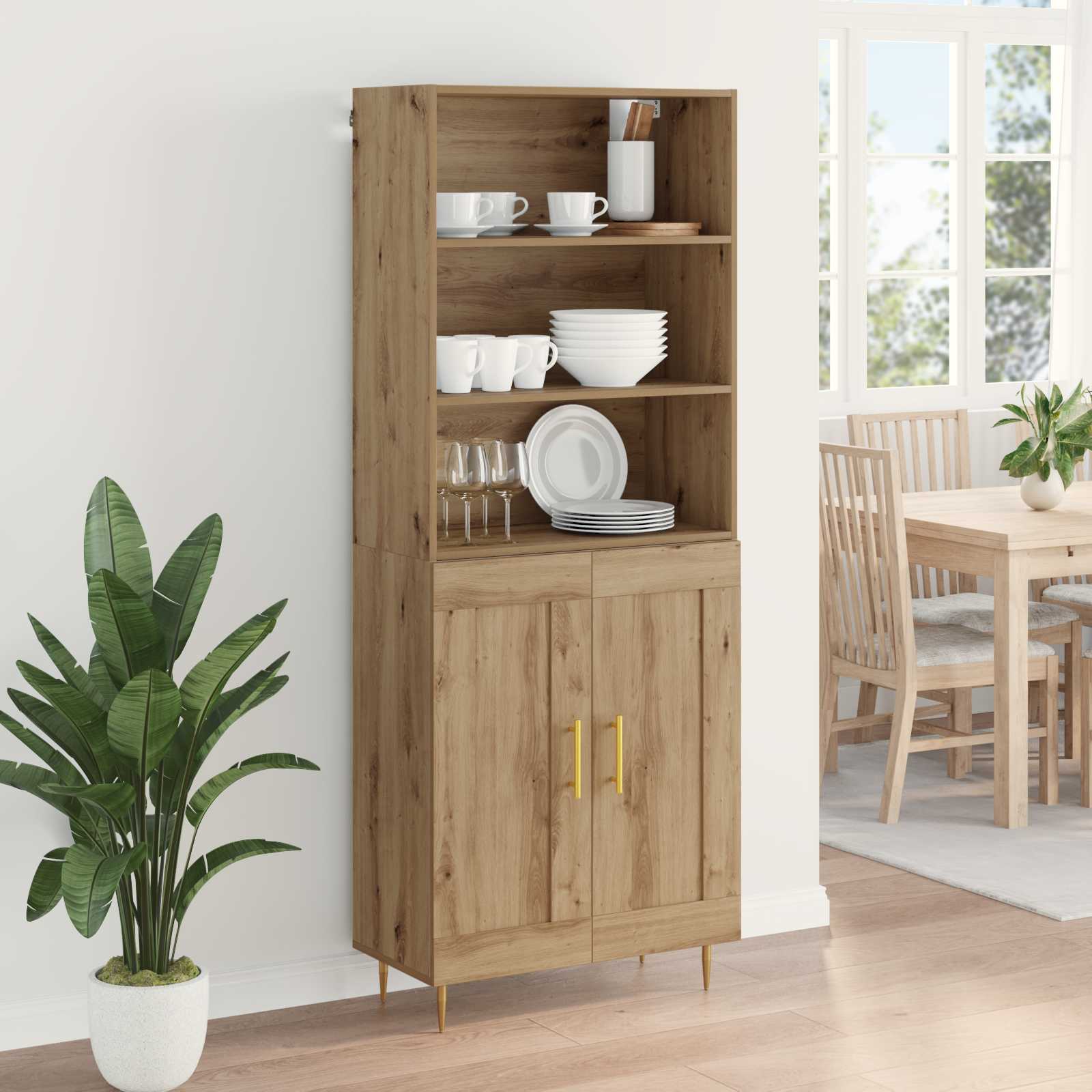 Highboard Hochglanz-Weiß 69,5x34x180 cm Holzwerkstoff