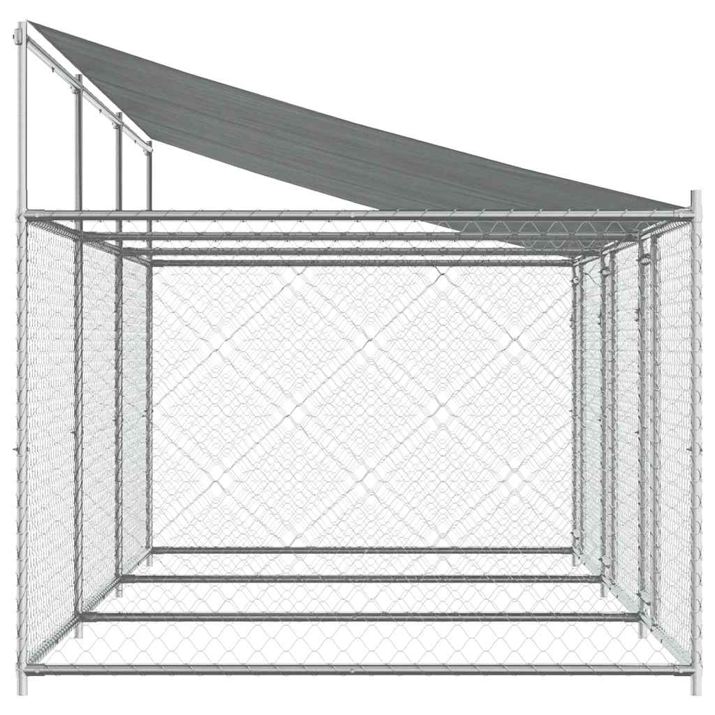 Hundezwinger mit Dach und Tür Grau 2x2x2 m Verzinkter Stahl