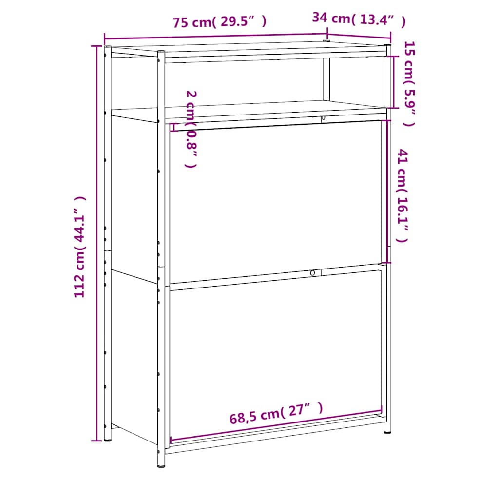 Schuhschrank mit 4 Klappen Sonoma-Eiche 100x34x112 cm