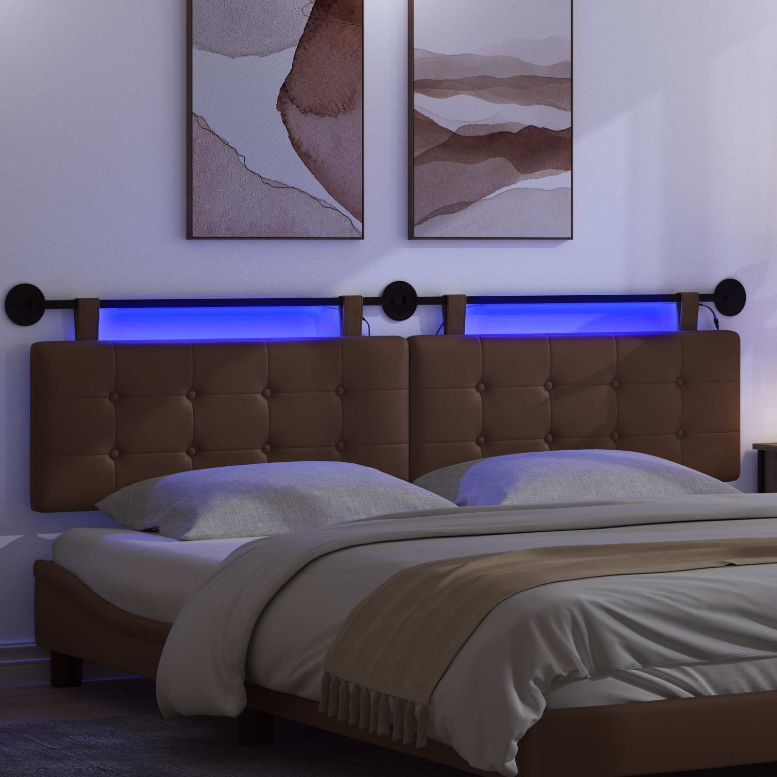 Hängendes Kopfteil Mit LED Licht Creme Kunstleder